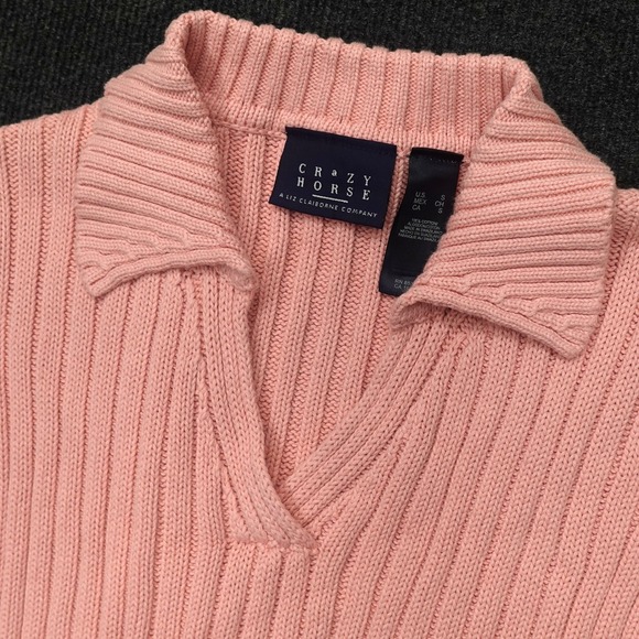 Vintage Y2K Crazy Horse Polo Sweater Ribbed Knit Preppy Women Size S Pink - Picture 2 of 11